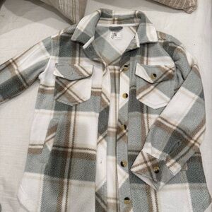 Altar'd State Kids Plaid Shirt - Green, White, and Brown